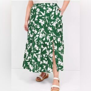 Lane Bryant Poplin Pull-On Maxi Skirt Green Floral